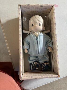 Precious Moments Light Blue Outfit Boy Doll with Navy Shoes